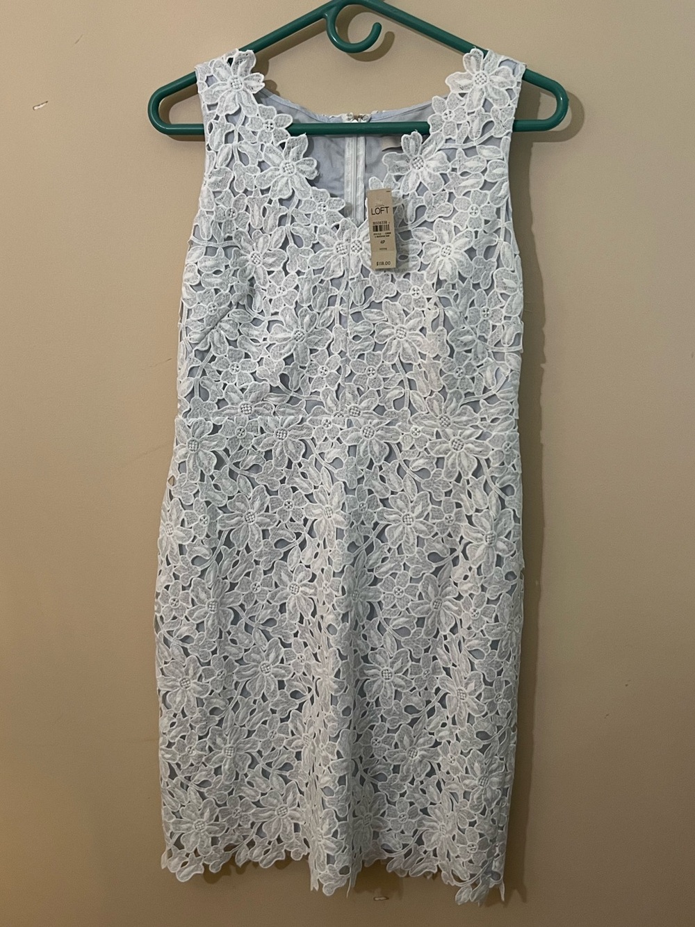 NWT Ann Taylor Loft Lace Overlay Dress 4P White/Baby Blue